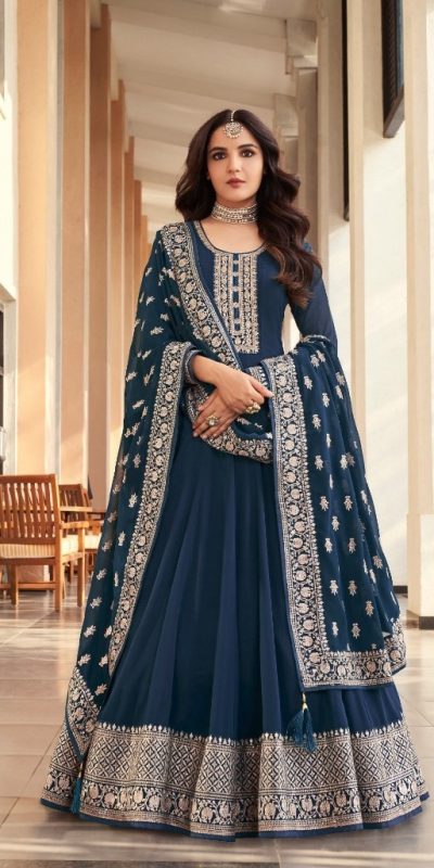Majestic Navy Blue Color Georgette Embroidery Salwar Suit