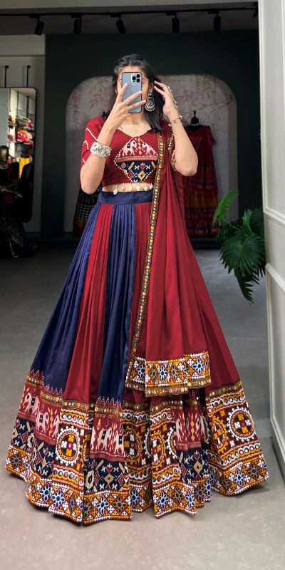 Majestic Navy Blue Color RayonΒ Printed Silk Work Lehenga Choli