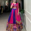 Royal Blue Rayon Printed Silk Work Lehenga Choli