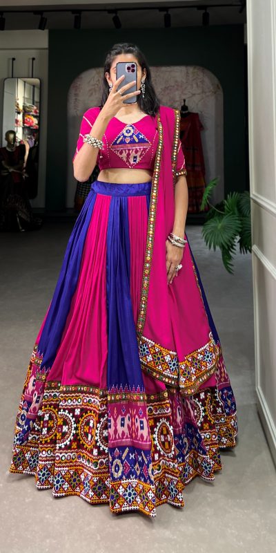 Majestic Royal Blue Color RayonΒ Printed Silk Work Lehenga Choli