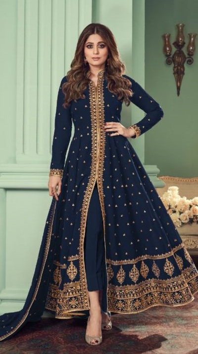 Marvel Blue Color Heavy Georgette Embroidery Sharara Suit