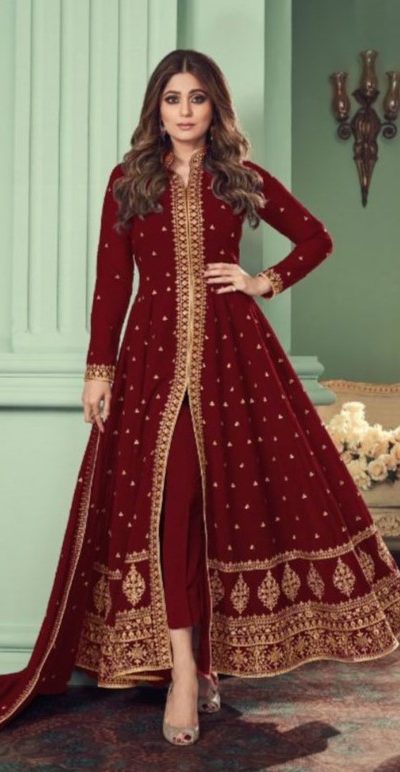 Marvel Red Color Heavy Georgette Embroidery Sharara Suit