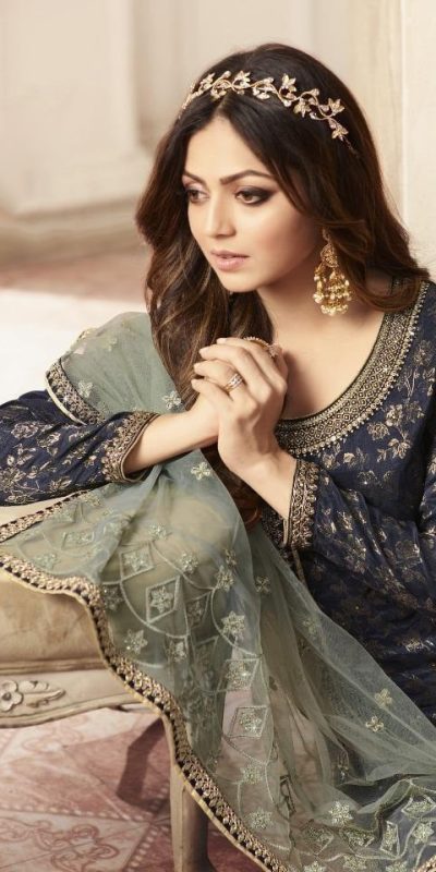 Special Blue Color Jacquard Silk Georgette Diamond Sharara Suit