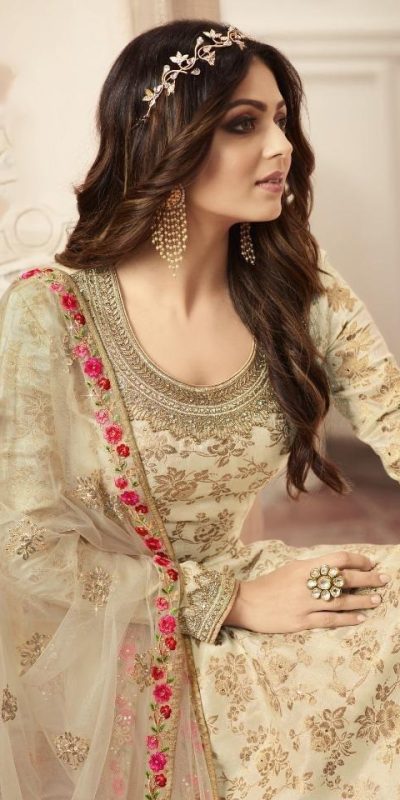 Special Cream Color Jacquard Silk Georgette Diamond Sharara Suit
