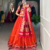 Orange Jacquard Weaving Lehenga Choli