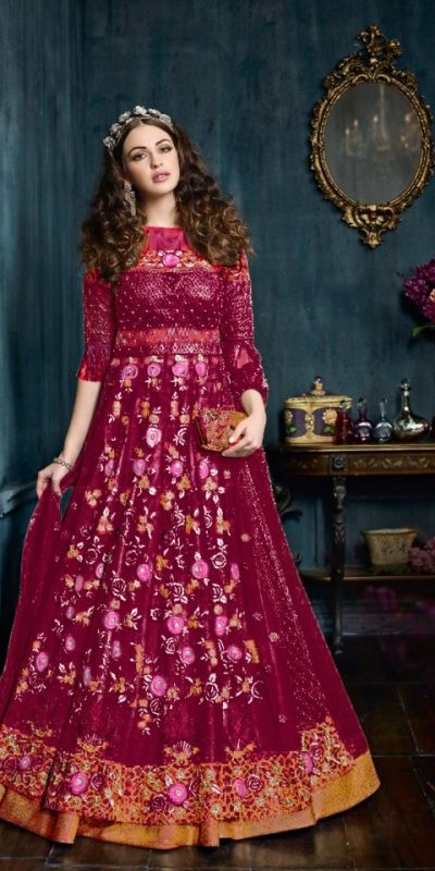Superb Maroon Color Net With Embroidery Stone Salwar Suit