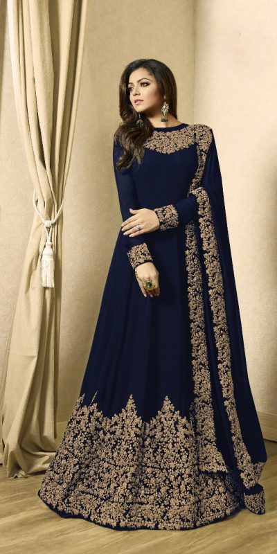 Superb Navy Blue Color Georgette Cording Sharara Suit
