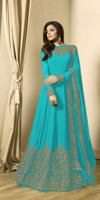 Superb Sky Blue Color Georgette Cording Sharara Suit