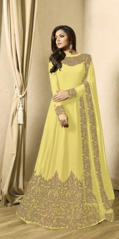 Superb Yellow Color Georgette Cording Sharara Suit