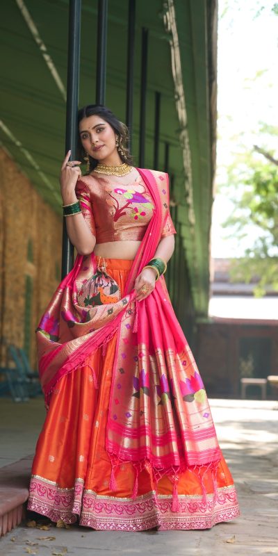 LNB 2005 Orange Jacquard Silk Weaving Zari Lehenga Choli Festive Party Wedding, Events etc. Delivery 4-6 Working Days @3499/- | Lehenga, Bollywood Lehenga, Creative Lehenga, Designer Lehenga, Embroidered Lehenga, Party Wear Lehenga