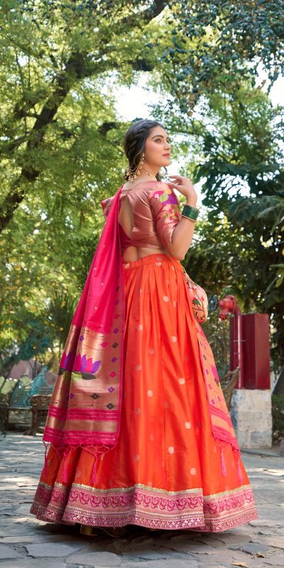 LNB 2005 Orange Jacquard Silk Weaving Zari Lehenga Choli Festive Party Wedding, Events etc. Delivery 4-6 Working Days @3499/- | Lehenga, Bollywood Lehenga, Creative Lehenga, Designer Lehenga, Embroidered Lehenga, Party Wear Lehenga