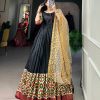 Black Dola Silk Print Foil Work With Dupatta Gown