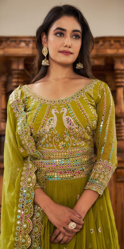 Aglow Pista Color Georgette Multi Sequence Work Lehenga Choli