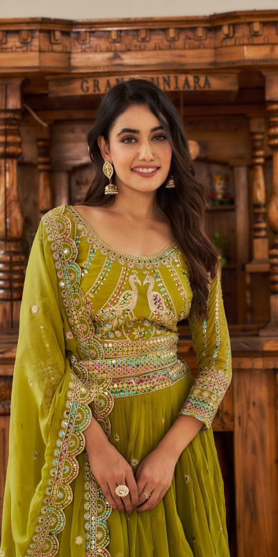 Aglow Pista Color Georgette Multi Sequence Work Lehenga Choli