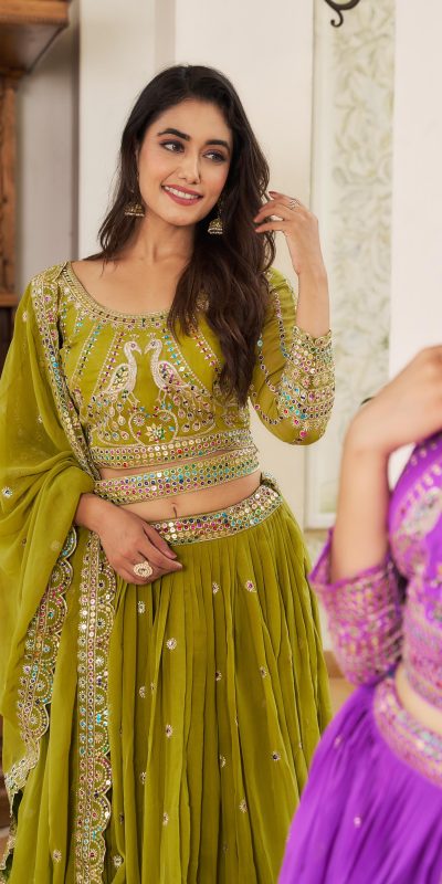 Aglow Pista Color Georgette Multi Sequence Work Lehenga Choli