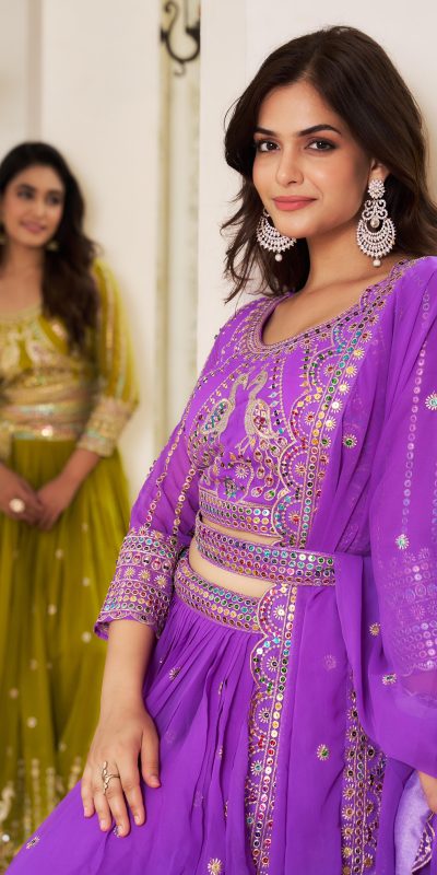 Aglow Pista Color Georgette Multi Sequence Work Lehenga Choli