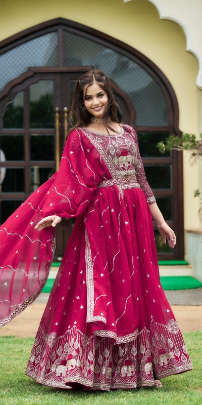 Aglow Rani Color Embroidery Georgette Sequence Lehenga Choli