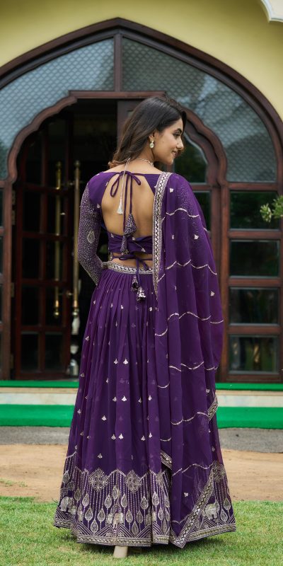 Aglow Violet Color Embroidery Georgette Sequence Lehenga Choli