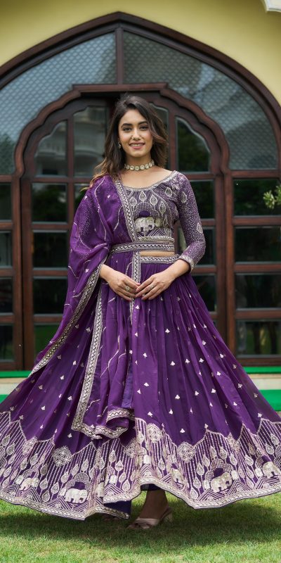 Aglow Violet Color Embroidery Georgette Sequence Lehenga Choli