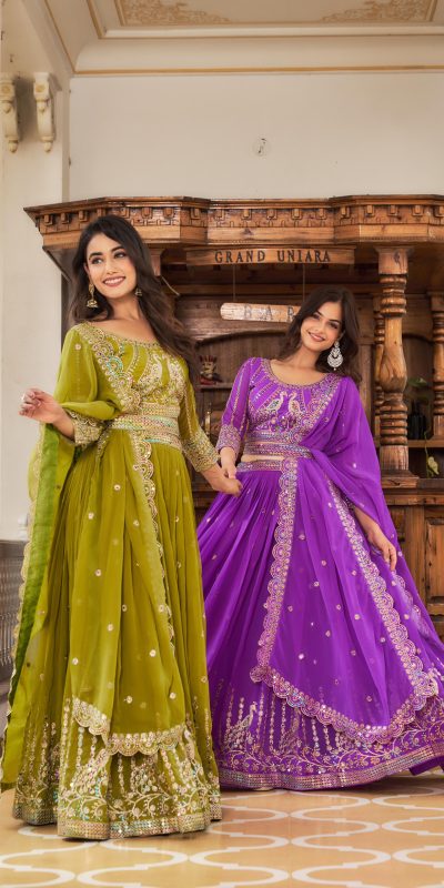 Aglow Violet Color Georgette Multi Sequence Work Lehenga Choli