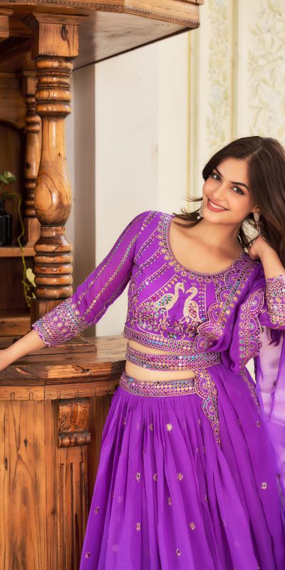 Aglow Violet Color Georgette Multi Sequence Work Lehenga Choli