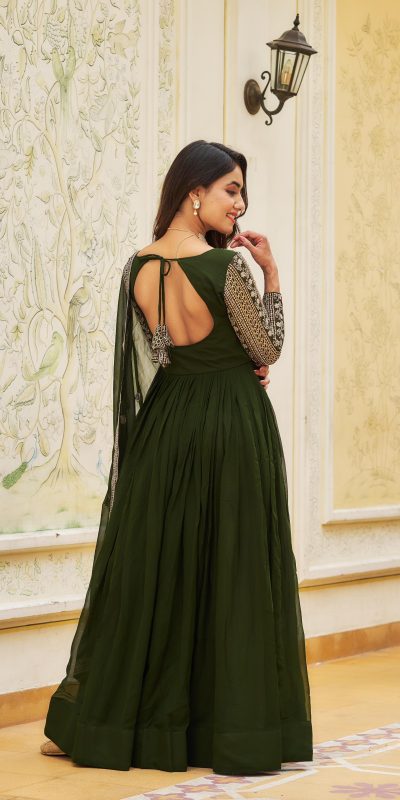 Artfully Green Color Georgette Sequence Embroidery Gown