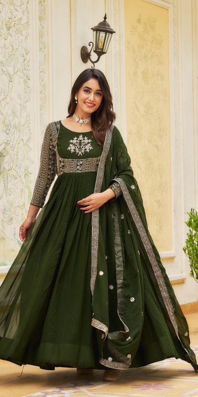 Artfully Green Color Georgette Sequence Embroidery Gown