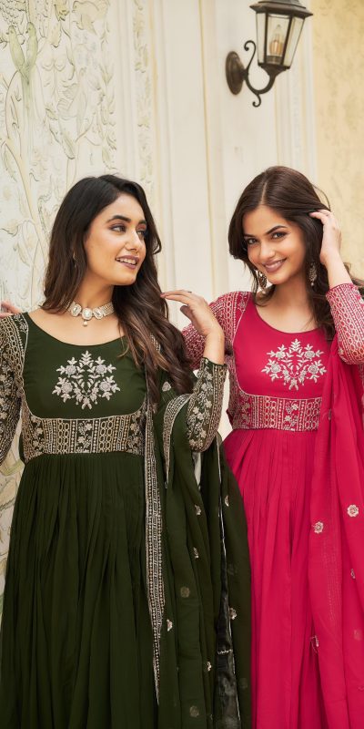 Artfully Green Color Georgette Sequence Embroidery Gown
