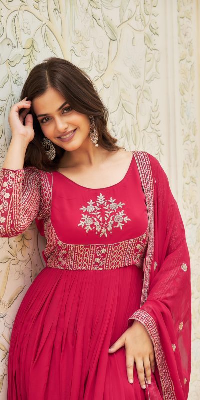Artfully Pink Color Georgette Sequence Embroidery Gown