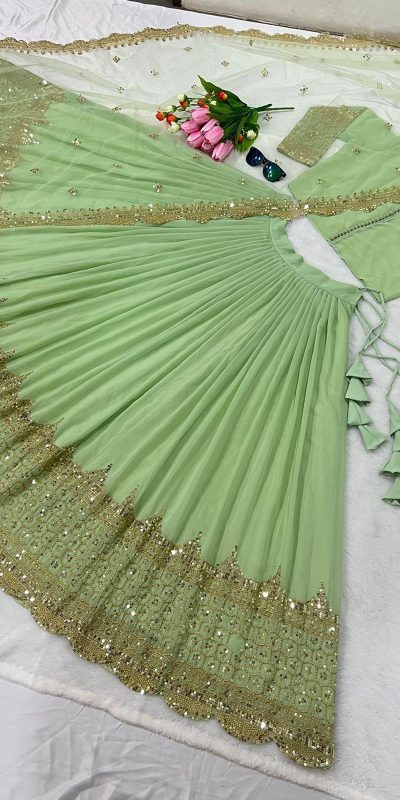 Fancy Pista Color Georgette Embroidery Lehenga Choli