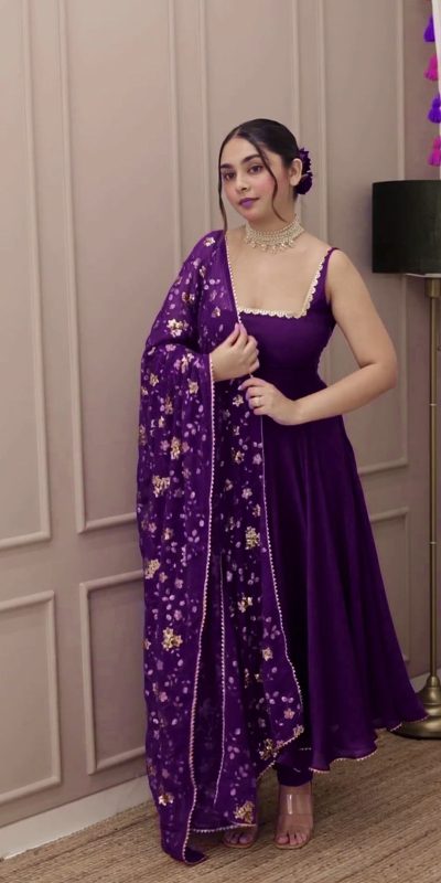 Gorgeous Violet Heavy Faux Georgette With Fully Flair Salwar Suit