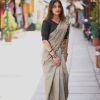 Grey Cotton Lucknowi Work Saree