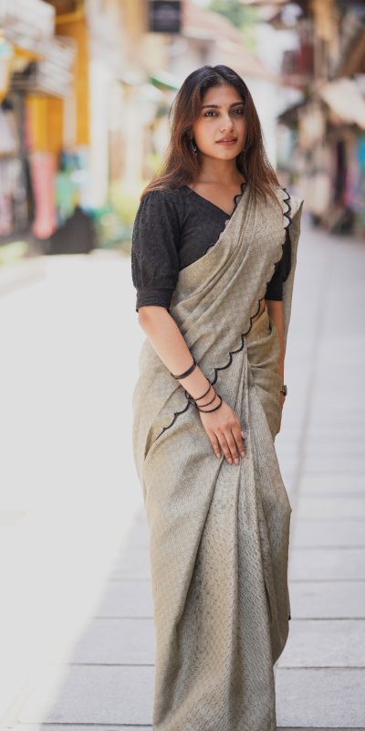 Marvelous Grey Color Cotton Lucknowi Work Saree