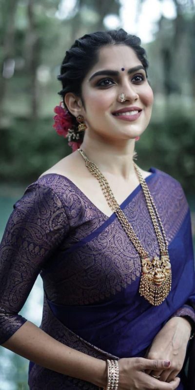 Stylish Navy Blue Color Soft Lichi Silk Cloth Jacquard All Over Saree