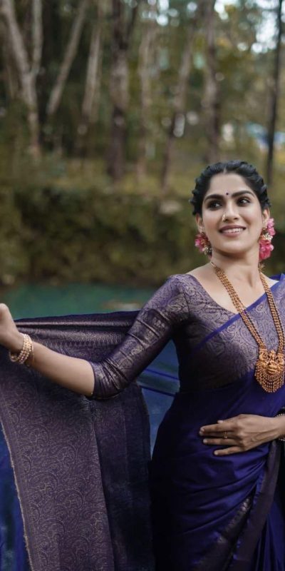 Stylish Navy Blue Color Soft Lichi Silk Cloth Jacquard All Over Saree