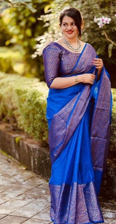 Stylish Royal Blue Color Soft Lichi Silk Cloth Jacquard All Over Saree