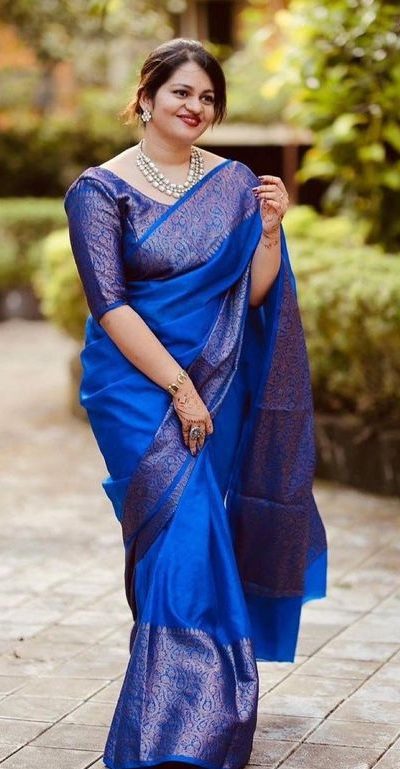 Stylish Royal Blue Color Soft Lichi Silk Cloth Jacquard All Over Saree