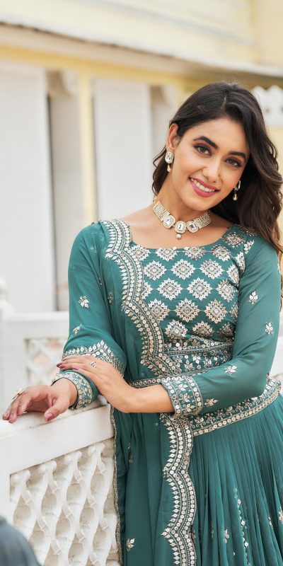 Stylist Blue Color Georgette Sequence Work Lehenga Choli