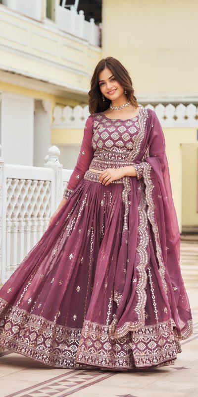 Stylist Purple Color Georgette Sequence Work Lehenga Choli