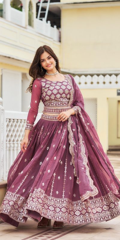 Stylist Purple Color Georgette Sequence Work Lehenga Choli