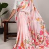 Peach Satin Silk Floral Printed Lace Border Work Saree