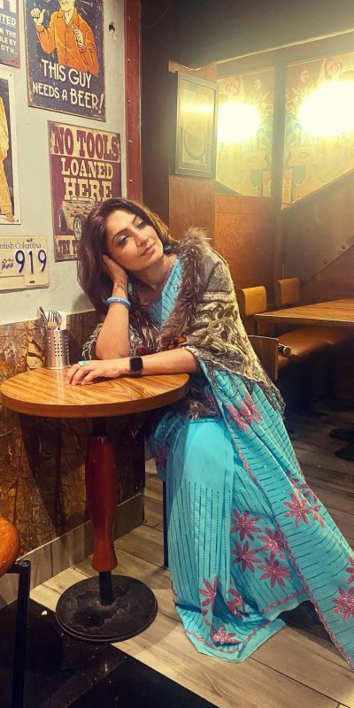 Attractive Grand Blue Color Georgette With Embroidery Work Saree