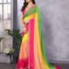 Attractive In Green Pink Color Faux Peding Georgette Party Wear Saree