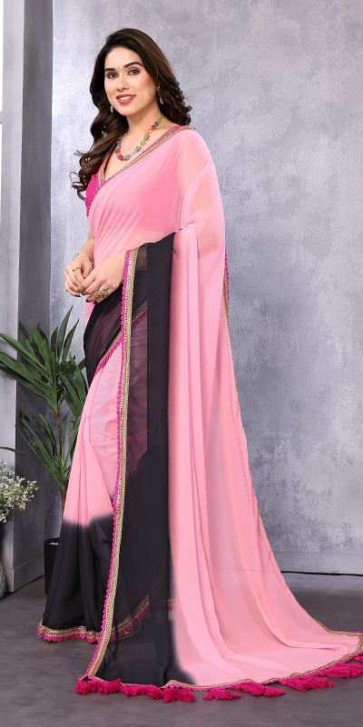 Attractive In Light Pink Color Faux Peding Georgette Party Wear Saree