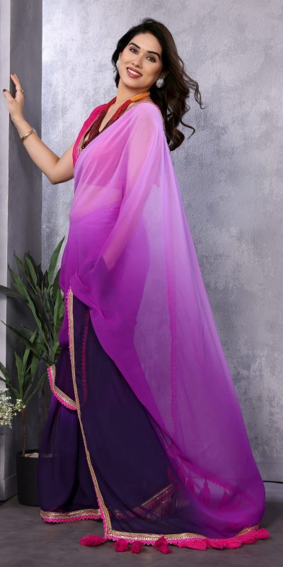 Attractive In Purple Color Faux Peding Georgette Party Wear Saree
