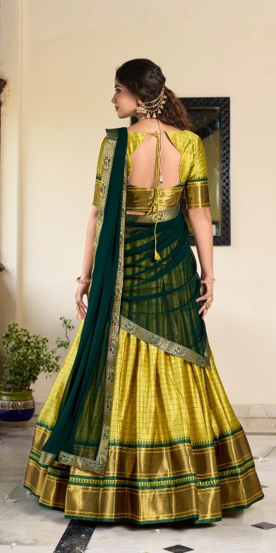 Graceful Parrot Green Color Cotton Silk Weaving Paithani Concept Lehenga Choli