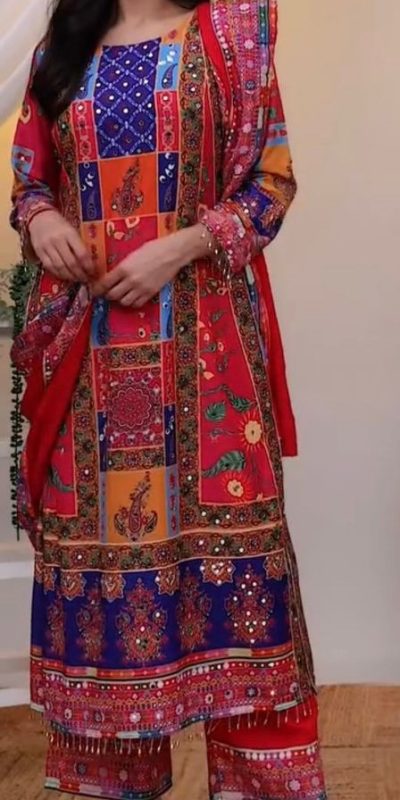 Pretty Red Color American Silk Digital Printed Diamond Salwar Suit
