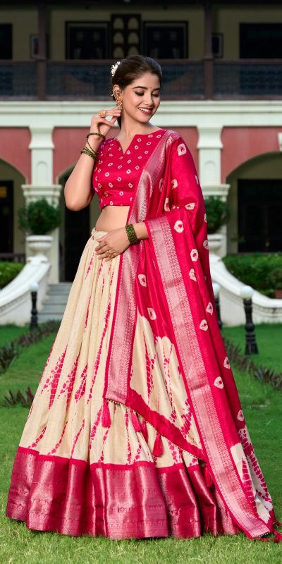 Super Red Color Dola Silk Shibori Print Zari Weaving Lehenga Choli