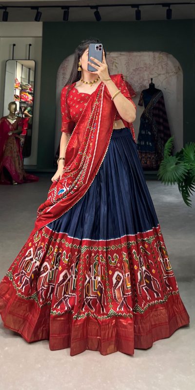 LNB 1623 Navy Blue Color Fabulous Dola Silk Patola Print And Foil Work Lehenga Choli Wedding, Festive, Events Expected Delivery 4-6 Working Days@2199/- Only | Lehenga, Bollywood Lehenga, Creative Lehenga, Designer Lehenga, Embroidered Lehenga, Party Wear Lehenga