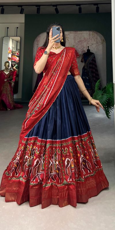 LNB 1623 Navy Blue Color Fabulous Dola Silk Patola Print And Foil Work Lehenga Choli Wedding, Festive, Events Expected DeliveryΒ 4-6 Working Days@2199/- Only | Lehenga, Bollywood Lehenga, Creative Lehenga, Designer Lehenga, Embroidered Lehenga, Party Wear Lehenga